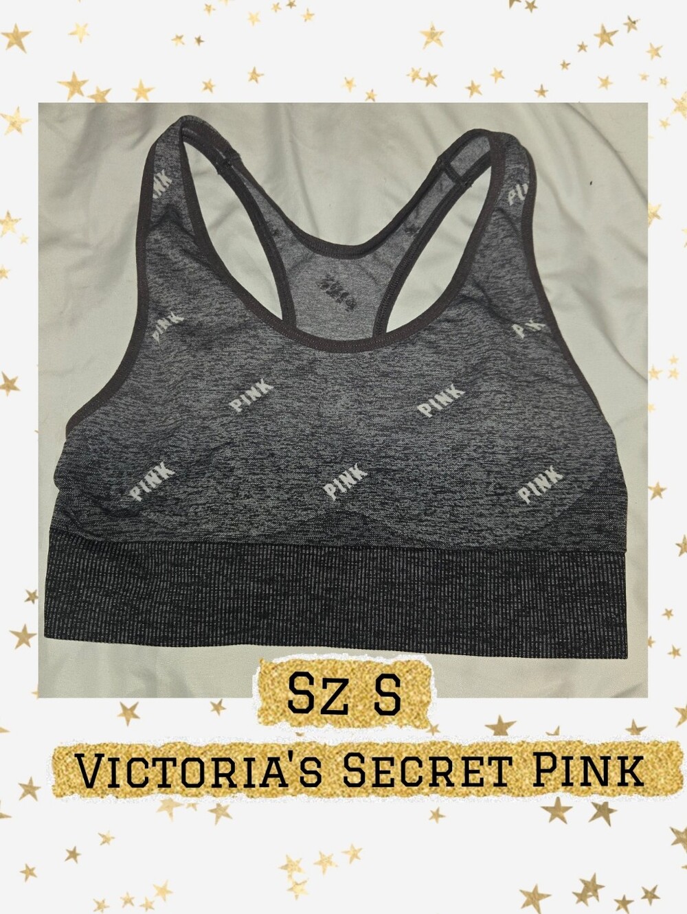 PINK Victoria's Secret Gray Seamless Racerback Sports Bra Sz S